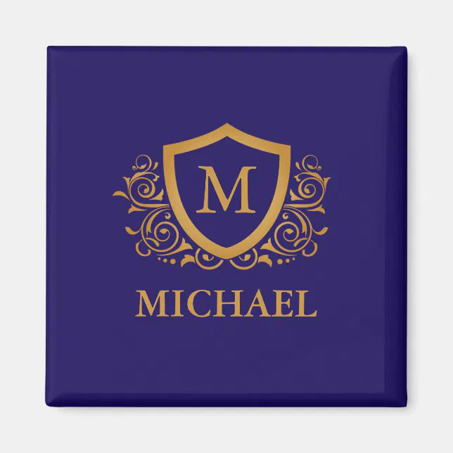 Navy Blue and Gold Personalized Monogram Name Magnet | Zazzle