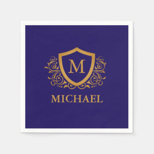 Navy Blue and Gold Personalized Monogram Name Napkins