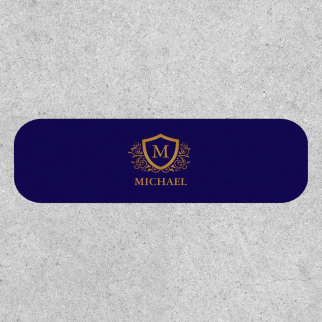 Navy Blue and Gold Personalized Monogram Name Patch (Front)