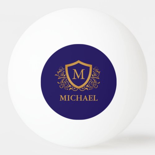 Navy Blue and Gold Personalized Monogram Name Ping Pong Ball