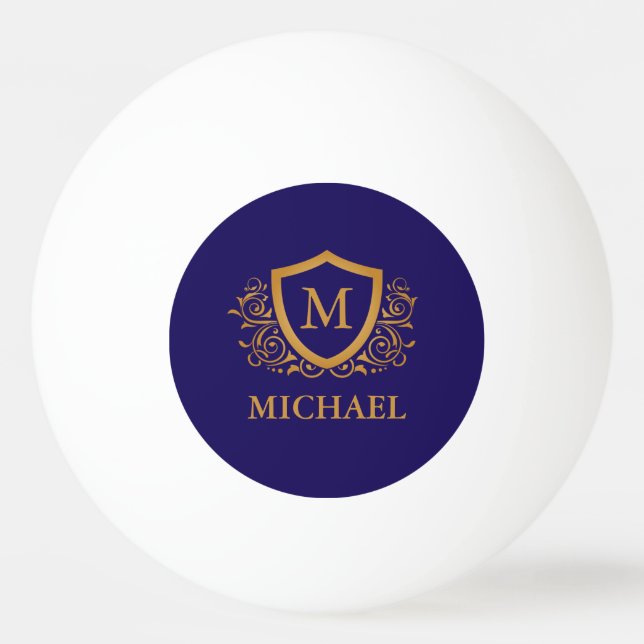 Navy Blue and Gold Personalized Monogram Name Ping Pong Ball (Front)