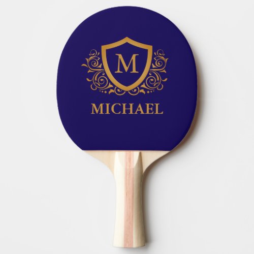 Navy Blue and Gold Personalized Monogram Name Ping Pong Paddle