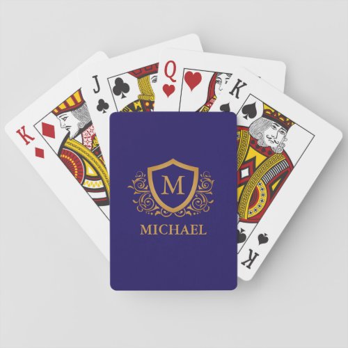 Navy Blue and Gold Personalized Monogram Name Poker Cards