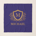 Navy Blue and Gold Personalized Monogram Name Scarf<br><div class="desc">Navy Blue and Gold Personalized Stylish Monogram Name. For further customization, please click the "Customize it" button and use our design tool to modify this template.</div>