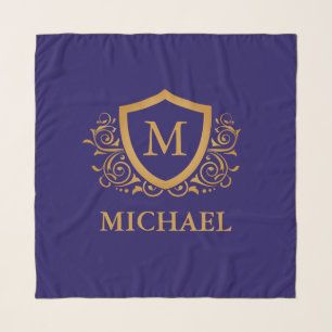 Navy Blue and Gold Personalized Monogram Name Scarf