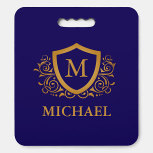 Navy Blue and Gold Personalized Monogram Name Seat Cushion
