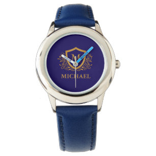 Navy Blue and Gold Personalized Monogram Name Watch