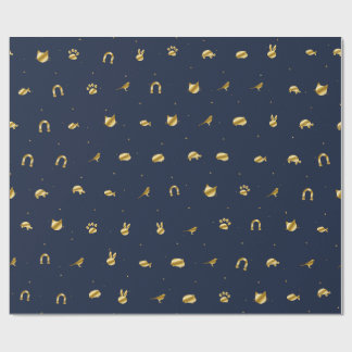 Navy Blue and Gold Pet Wrapping Paper, Dog Cat Bun Paper