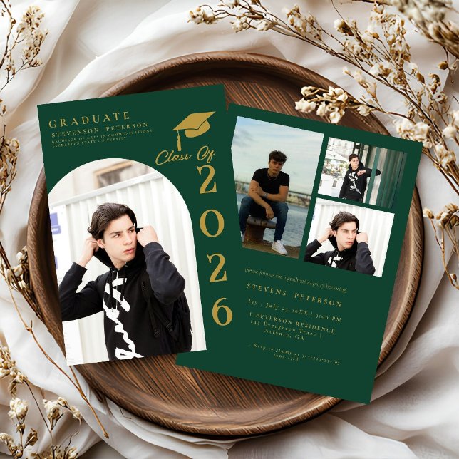 Navy Blue  and Gold Photo Graduation Invitation (Creator Uploaded)