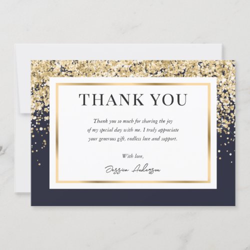 Navy Blue and Gold Photo Graduation Thank You Card