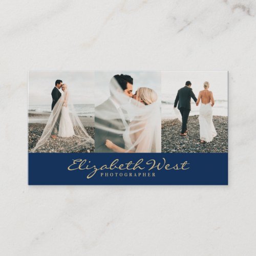 Navy blue and gold photography photo typography business card