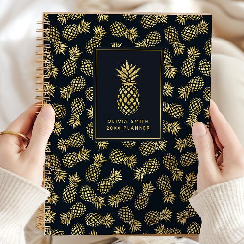 Navy Blue and Gold Pineapple  Personalized Planner