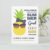 Navy Blue and Gold Pineapple Summer Grad Party Inv Invitation (Standing Front)