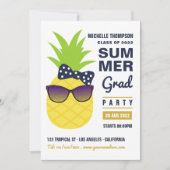 Navy Blue and Gold Pineapple Summer Grad Party Inv Invitation (Front)