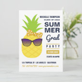 Navy Blue and Gold Pineapple Summer Grad Party Invitation (Standing Front)
