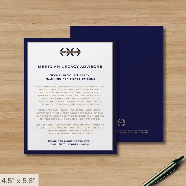 Navy Blue and Gold Promotional Flyer with Logo (Creator Uploaded)