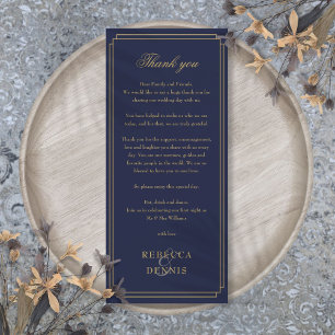 Navy Blue And Gold Reception Thank You Place Card