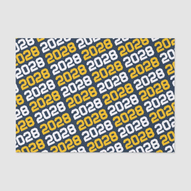 Navy Blue and Gold Repeating Class Year Graduation Tissue Paper (Front)