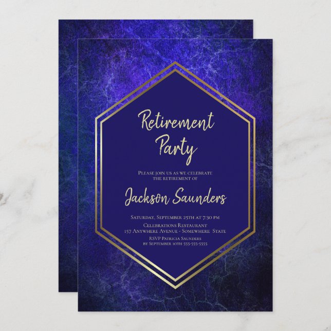Navy Blue and Gold Retirement Party Invitation (Front/Back)