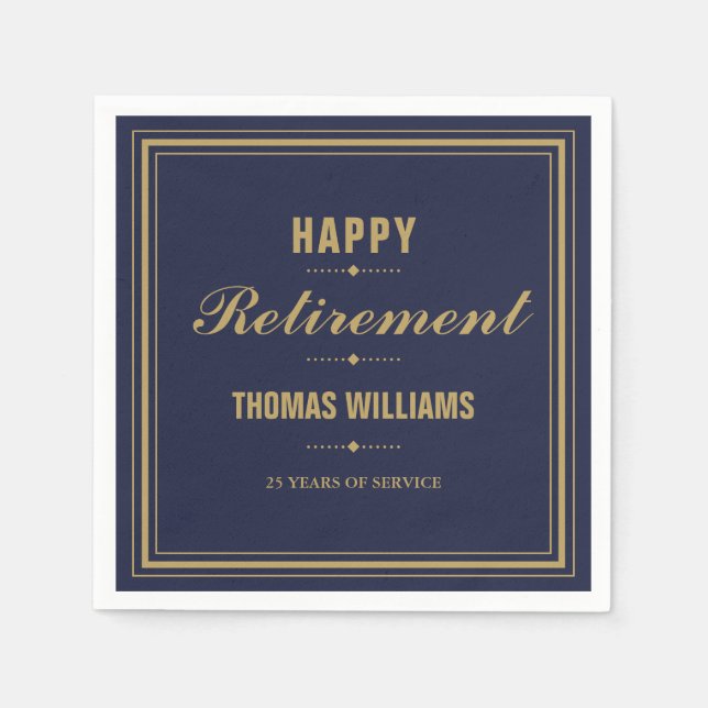 Navy Blue And Gold Retirement Party Napkins (Front)