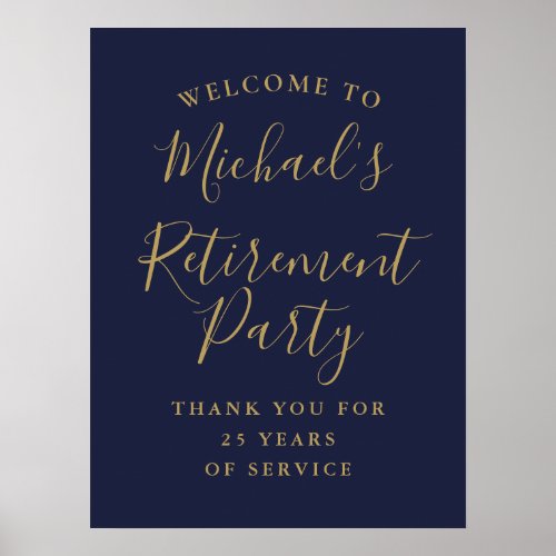 Navy Blue And Gold Retirement Party Welcome Sign
