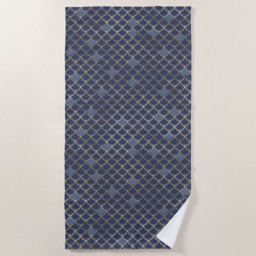 Navy Blue and Gold Scale design Beach Towel