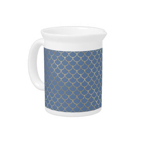 Navy Blue and Gold Scale design Beverage Pitcher