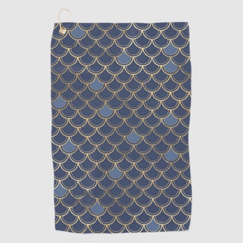 Navy Blue and Gold Scale design Golf Towel