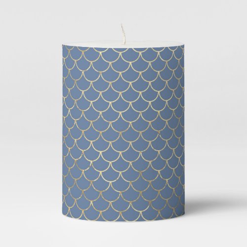 Navy Blue and Gold Scale design Pillar Candle