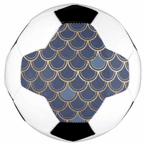 Navy Blue and Gold Scale design Soccer Ball