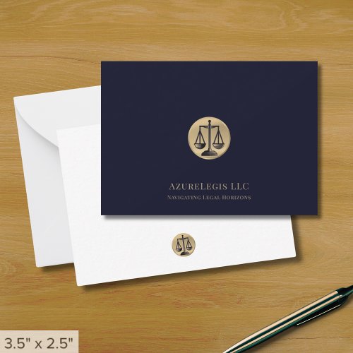 Navy Blue and Gold Scales of Justice Note Card