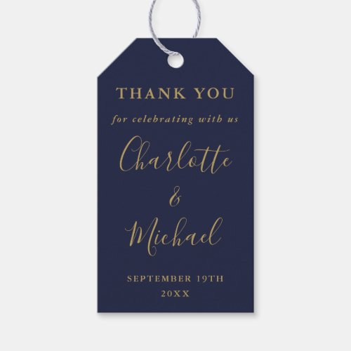 Navy Blue And Gold Script Wedding Favor Thank You Gift Tags