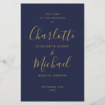 Navy Blue And Gold Script Wedding Program<br><div class="desc">Navy blue and gold signature script wedding program featuring chic modern typography,  this stylish wedding program can be personalized with your special wedding day information. Designed by Thisisnotme©</div>