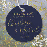Navy Blue And Gold Script Wedding Thank You Favor Tags<br><div class="desc">Featuring signature style names,  this elegant navy blue tag can be personalized with your special thank you information in chic gold lettering. Designed by Thisisnotme©</div>
