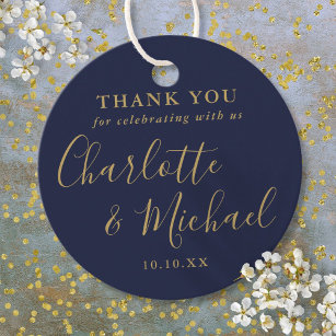 Navy Blue And Gold Script Wedding Thank You Favor Tags