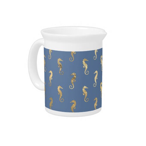 Navy Blue and Gold Seahorse design Beverage Pitcher