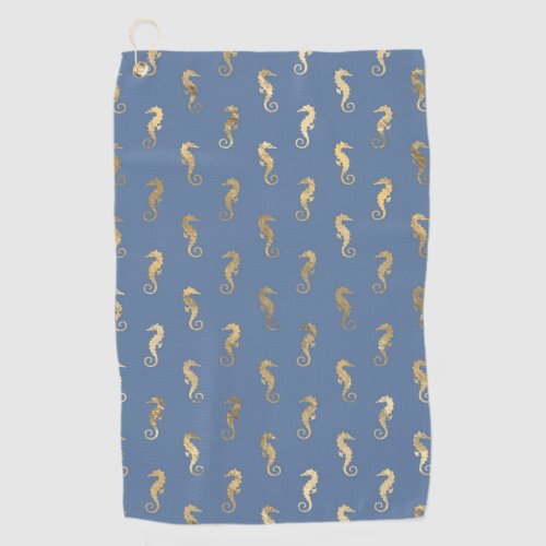 Navy Blue and Gold Seahorse design Golf Towel