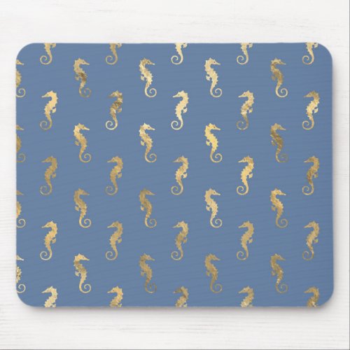 Navy Blue and Gold Seahorse design Mouse Pad