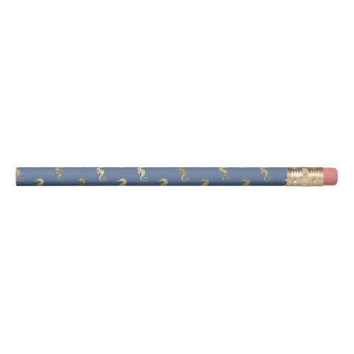 Navy Blue and Gold Seahorse design Pencil