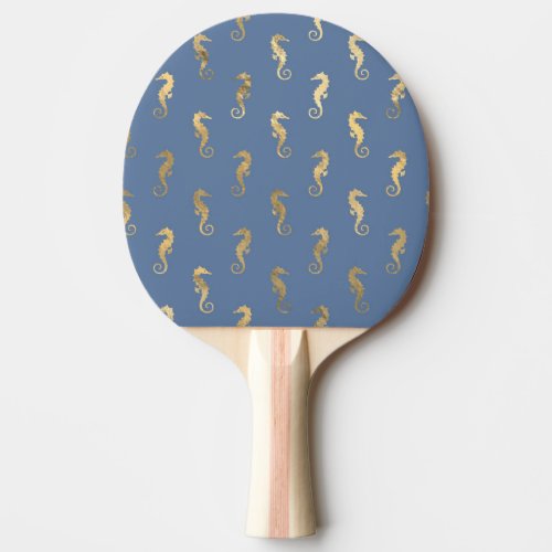 Navy Blue and Gold Seahorse design Ping Pong Paddle