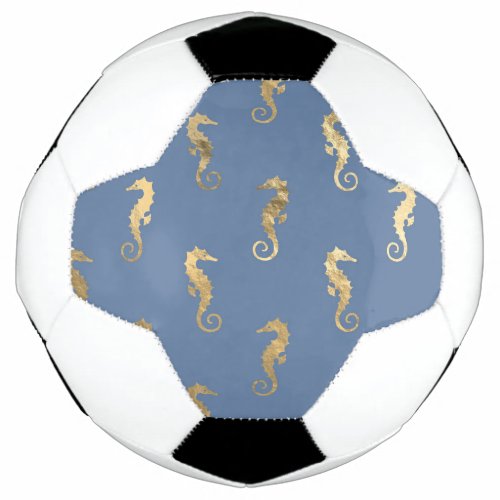 Navy Blue and Gold Seahorse design Soccer Ball