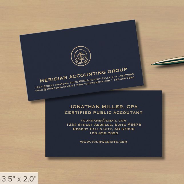 Navy Blue and Gold Seal Logo Business Card (Creator Uploaded)
