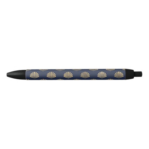 Navy Blue and Gold Shell design Black Ink Pen