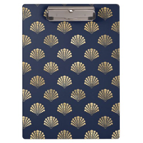 Navy Blue and Gold Shell design Clipboard