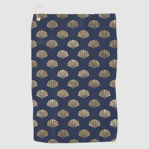 Navy Blue and Gold Shell design Golf Towel