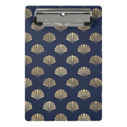 Navy Blue and Gold Shell design Mini Clipboard