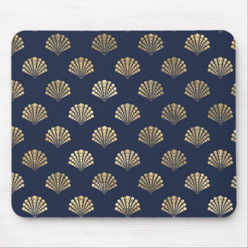 Navy Blue and Gold Shell design Mouse Pad