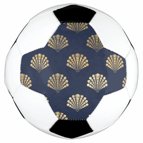 Navy Blue and Gold Shell design Soccer Ball