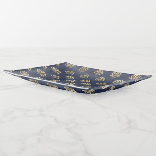 Navy Blue and Gold Shell design Trinket Tray