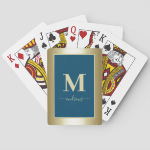 Navy Blue and gold Signature Name Playing Cards